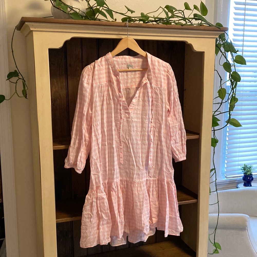 J.Crew light pink gingham cover-up, size medium
